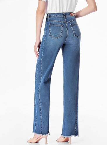 Sidefeel Women's Wide Leg Jeans High Waisted Stretchy Raw Hem