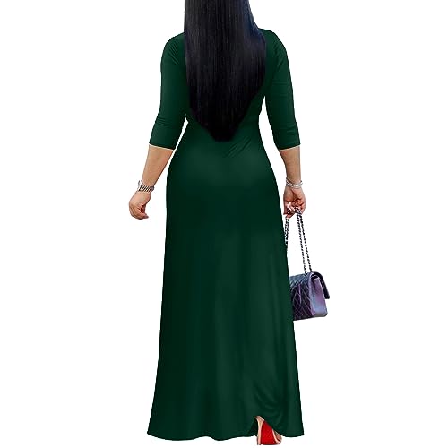 FANDEE Women's 2026 Maxi Dress - Solid Color Bohemian Summer Long Maxi Dress V-Neck 3/4 Sleeve