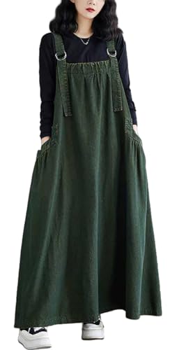 Boho Jumper Dress for Women Loose Overall Pinafore Dresses Adjustable Straps Wide Hemline with Pockets Baggy Style