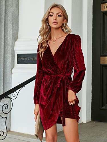BerryGo Women's Long Sleeve Wrap Semi Formal Velvet Mini Dress Sexy Cocktail Party Winter Club Dress