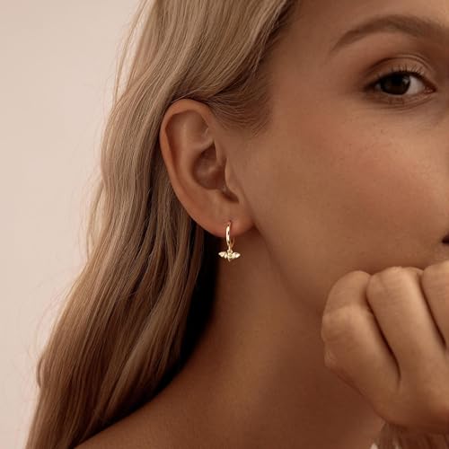 Huggie Earrings for Women-14K Gold/Silver/Black Plated Heart Safety Pin Starfish Butterfly Snake Pearl Bee Earrings for Women Gold Hoop Earrings