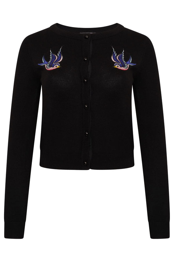Ro Rox Swallows Cardigan Rockabilly Retro Vintage Bird Embroidery Knit Knitted