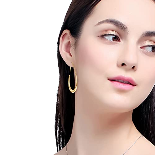 14k Plated Large Oval Pull-Through Hoop Earrings