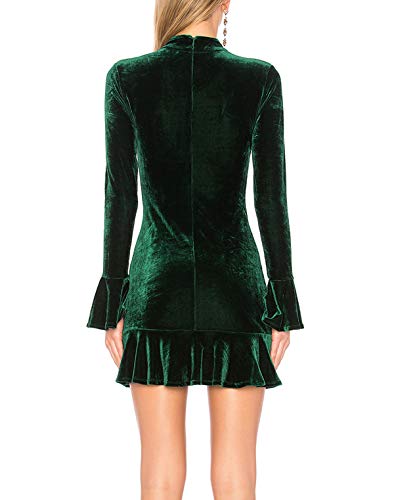 R.Vivimos Women's Winter Long Sleeve Velvet Ruffles Bodycon Mini Dress