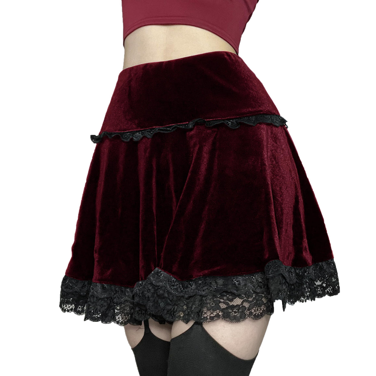 Velvet Lace Little Mini Skirts for Women High Waist Casual Ruffle Skirt Y2k Punk Goth Party
