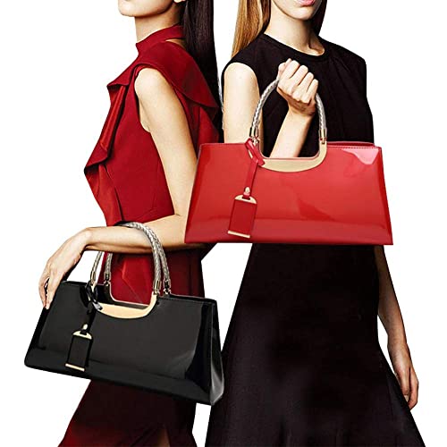 Patent Leather Structured Shoulder Handbag — Evening Party Satchel & Crossbody Top Handle Bag