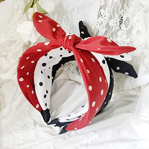3 Pack Bow Headbands for Women,Wide Polka Dot Headband for Women Rabbit Ear Hair hoop