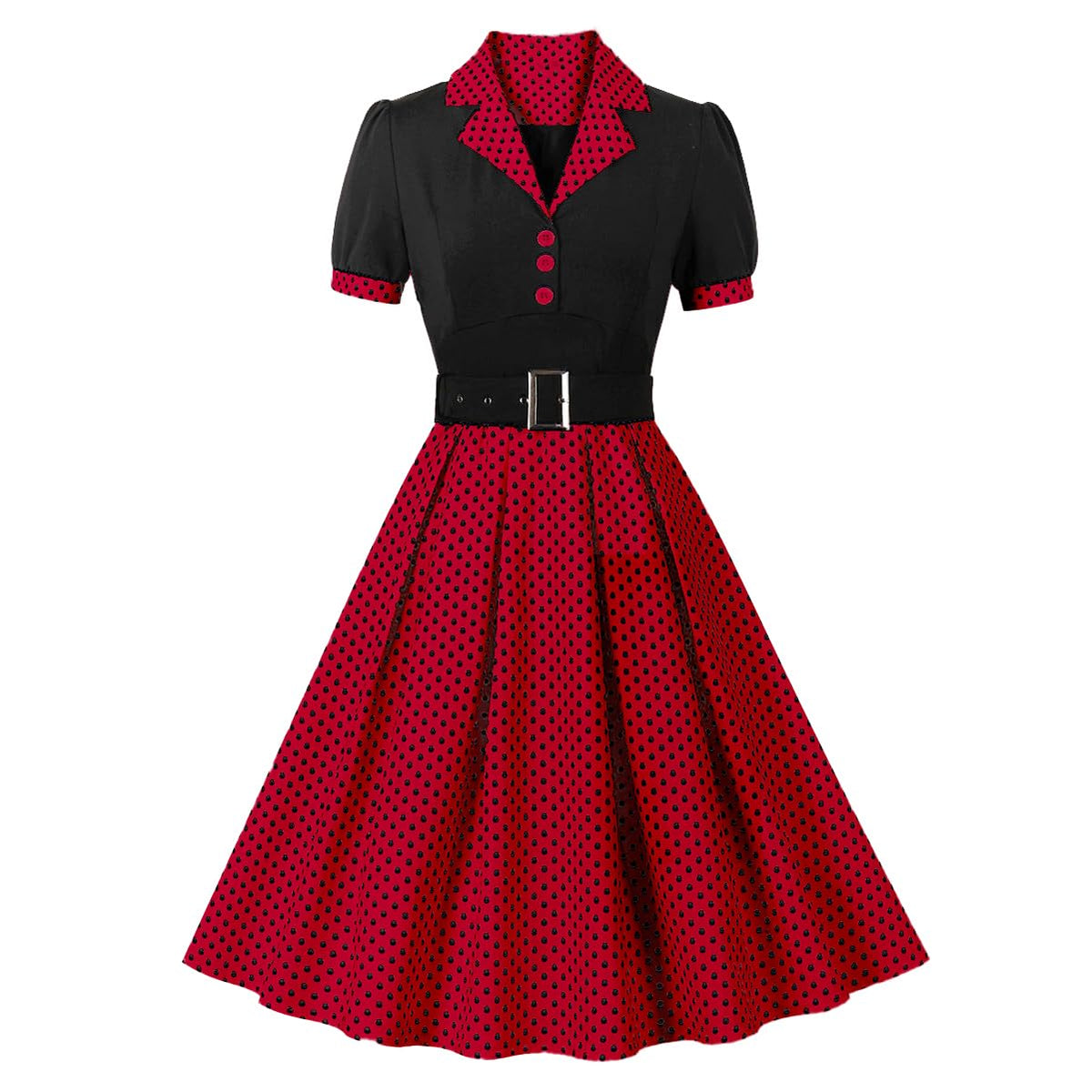1950s Retro Short-Sleeve Swing Dress