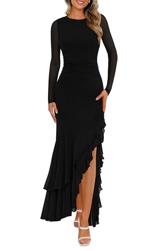 BTFBM Women's Maxi Dresses Fall 2026 Long Sleeve Wedding Guest Dress