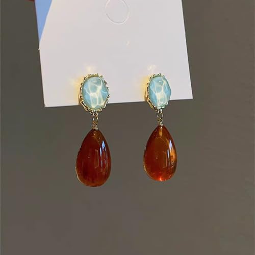 Vintage Amber Teardrop Dangle Earrings for Women Girls Hypoallergenic Lightweight Big Waterdrop Resin Statement Drop Dangling Stud Earrings Antique