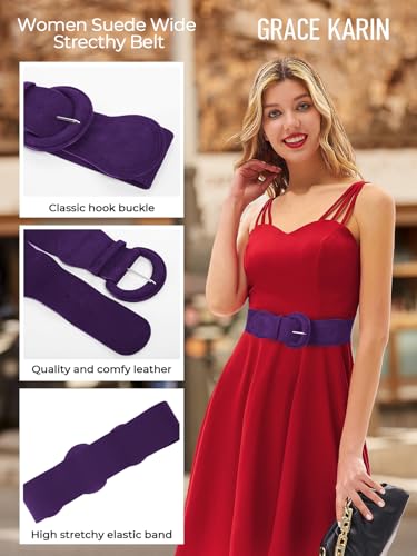 Grace Karin Belts For Women Suede Elastic Wide Belt Vintage Stretchy