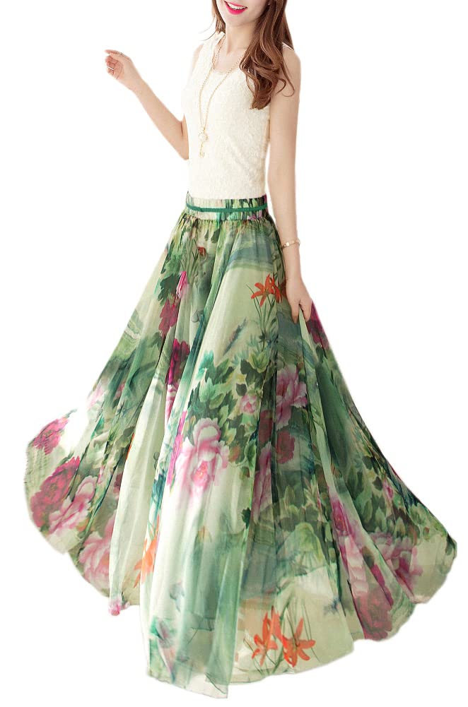 Women Full/Ankle Length Blending Maxi Chiffon Long Skirt Beach Skirt