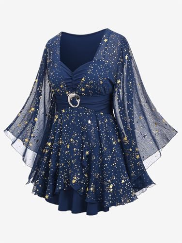 Rosegal Women Plus Size Sparkly Star Bell Sleeve Top