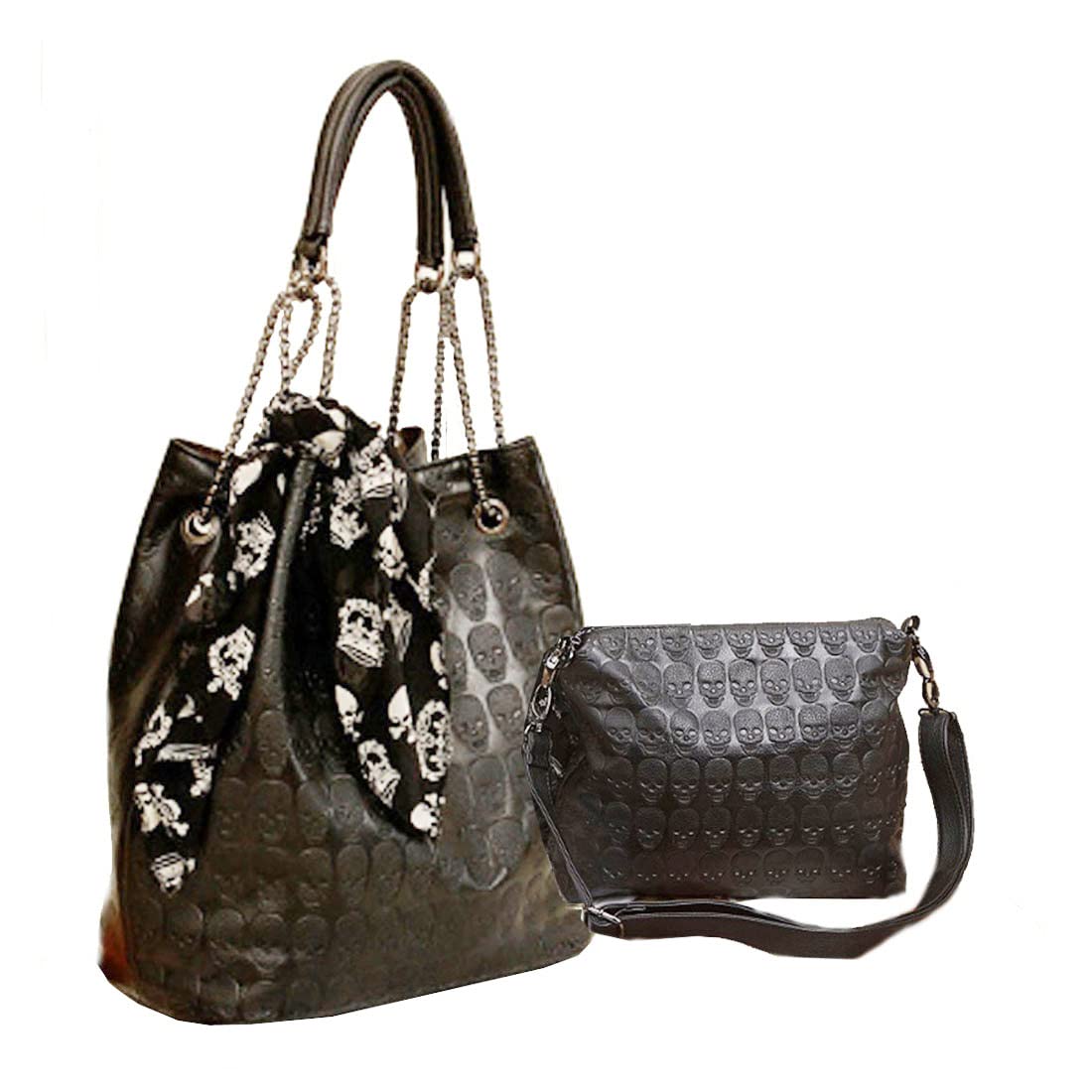 Womens Skull Print PU Leather Hobo Tote Shoulder Bag