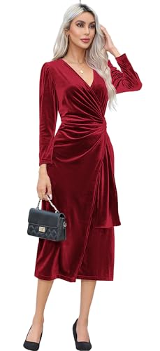 R.Vivimos Women's Velvet Wrap Fall Winter Elegant Midi Dress Main image