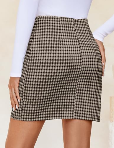 ZESICA Plaid Mini Skirt for Women Fall High Waist Bodycon Skort