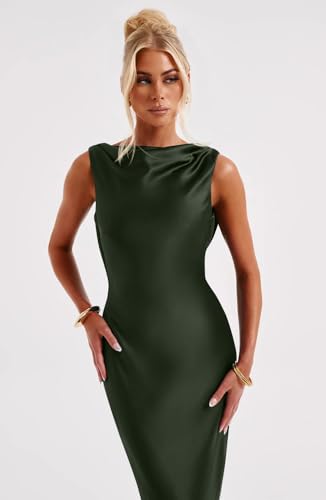 Memoriesea Women's Elegant Sleeveless High Neck Tie Cocktail Wedding Party Maxi Dress