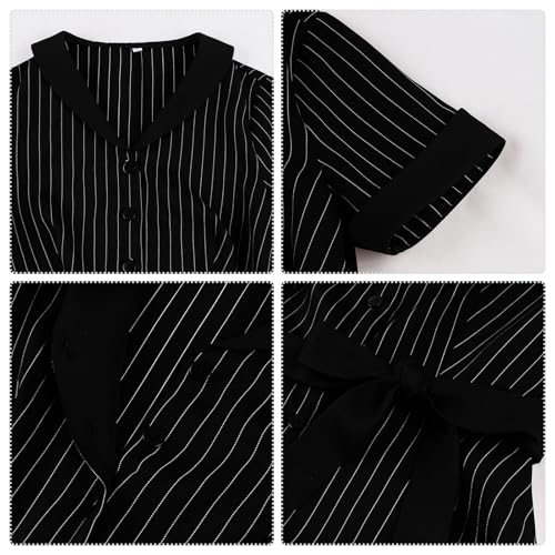 Women's 1950s Retro Striped Dress - Vintage Collared Button Down A Line Swing Dress with Removable Belt for Commuting