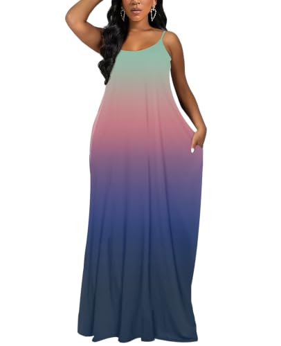 OFEEFAN Women's Maxi Dresses Summer Spaghetti Strap Dress with Pockets