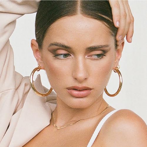 4mm Thick Gold Chunky Earrings Steling Silver Post Hoops Earrings For Women Hollow Tube Hoops Earrings Thick Gold Hoop Earrings Hypoallergenic