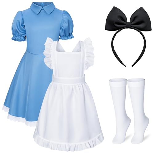 Irtysh Girl Blue Dress White Apron Halloween Cosplay Costume With Bow Hair Band Stockings Set Secondary image