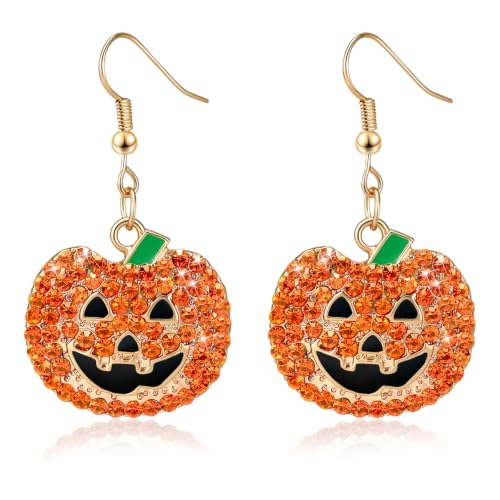 Halloween Earrings for Women Sparkly Rhinestone Pumpkin Dangle Earrings Jewelry Accessories for Halloween Costume Party