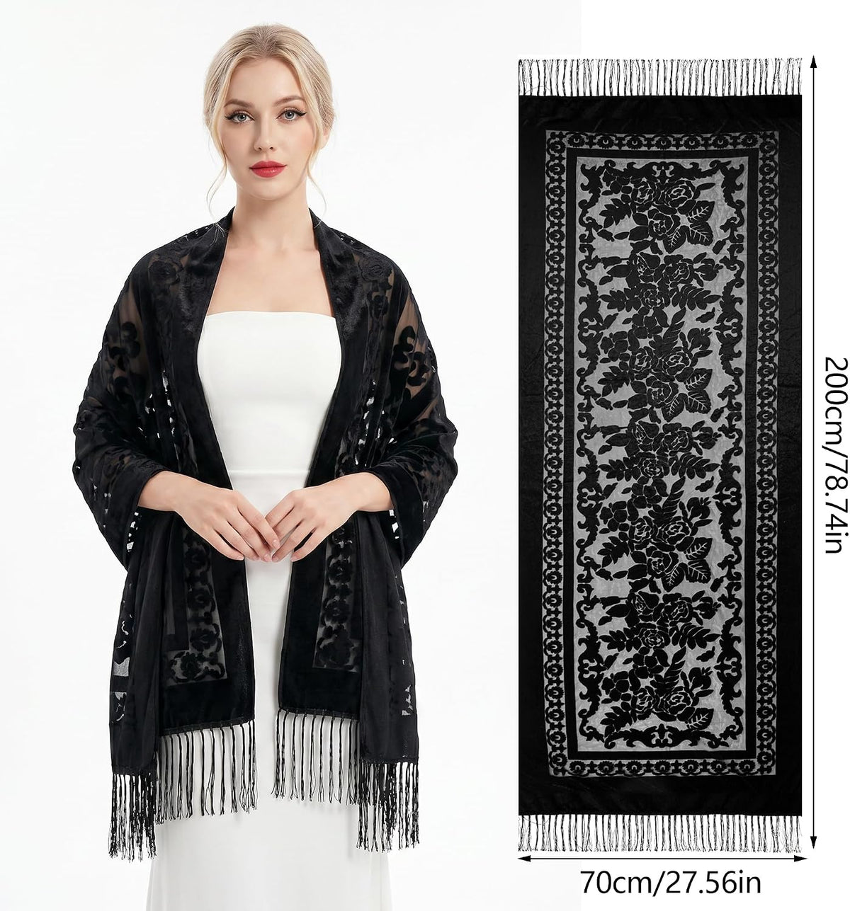 Sucrain Women Velvet Shawl and Wrap for Evening Dresses Wedding Soft Sheer Rose Scarf Shawl for Dress Accessories Winter