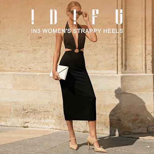 IDIFU Women's High Stiletto Heels Pumps Pointed Toe Heels Closed Toe Pumps with Elegant Metal Buckle Comfortable Office Wedding Dressy Shoes