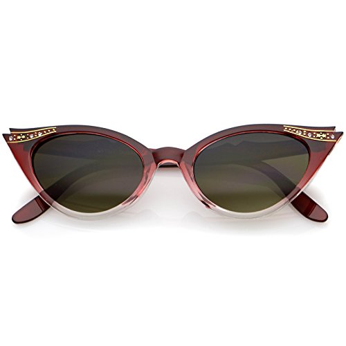 zeroUV 50s Vintage Cat Eye Sunglasses for Women UV400 Embellished with Rhinestones, Pinup Girl & Rockabilly Accessories 50mm
