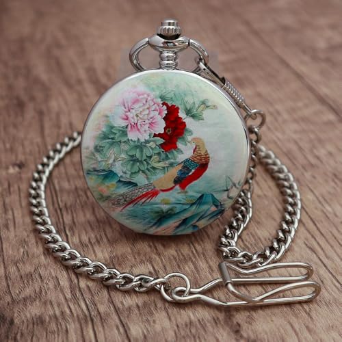 Vintage Floral Bird Manual Mechanical Pocket Watch for Men & Women - E Secondary image
