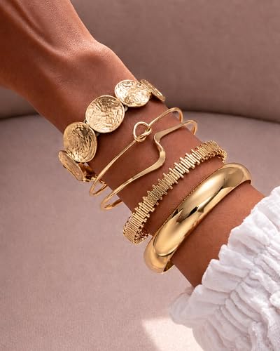 Gold Bangle Bracelets for Women, Dainty Knot 14K Gold Plated Multi Layer Bangle Cuffs, Personalized Boho Chunky Bracelets for Women Jewelrys Set Gifts