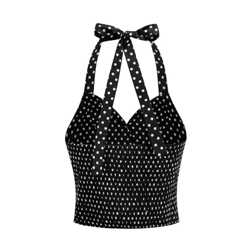 Vintage Tops for Women 1950s Polka Dot 50s Pin up Rockabilly Top Halter V Neck Pinup Retro Tops 50's Vintage Blouses Tank Top