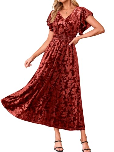 BerryGo Women's Fall Velvet Floral Maxi Wedding Guest Dress