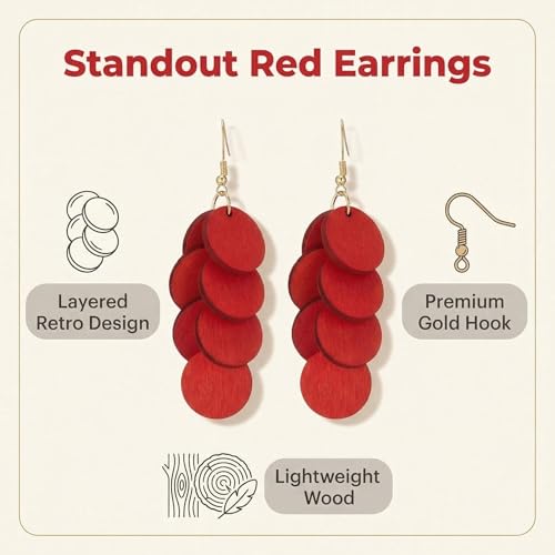 Bohemian Wooden Layered Disc Dangle Earrings