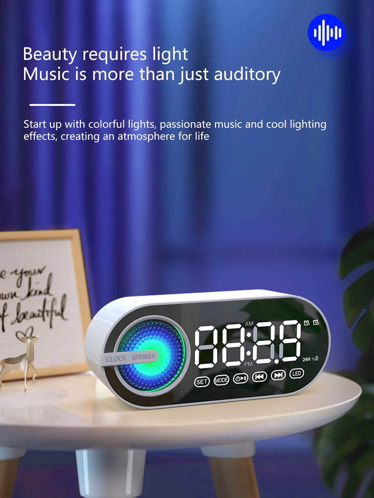 Mini Bluetooth Speaker with Clock & Subwoofer Bass