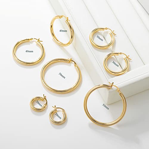 4mm Thick Gold Chunky Earrings Steling Silver Post Hoops Earrings For Women Hollow Tube Hoops Earrings Thick Gold Hoop Earrings Hypoallergenic