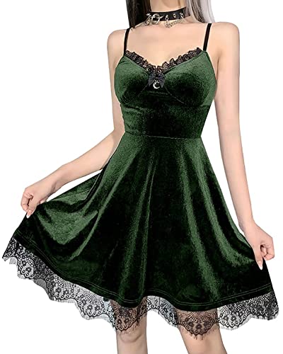 TSMNZMU Womens Gothic Velvet Dress Witchy Moon Charm Lolita Cami Dresses Secondary image