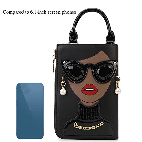Women Novelty Lady Face Shoulder Bags Funky PU Leather Top Handle Satchel Handbags Clutch Purse for Women
