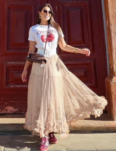 Women's Maxi Tulle Skirts Long Layered Mesh Tiered Fairy Skirt