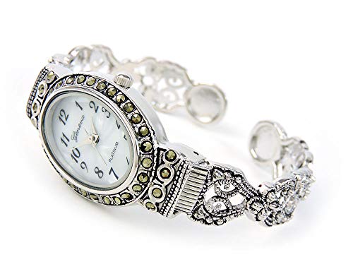 Silver Black Vintage Style Marcasite Crystal Oval Face Women's Bangle Secondary image
