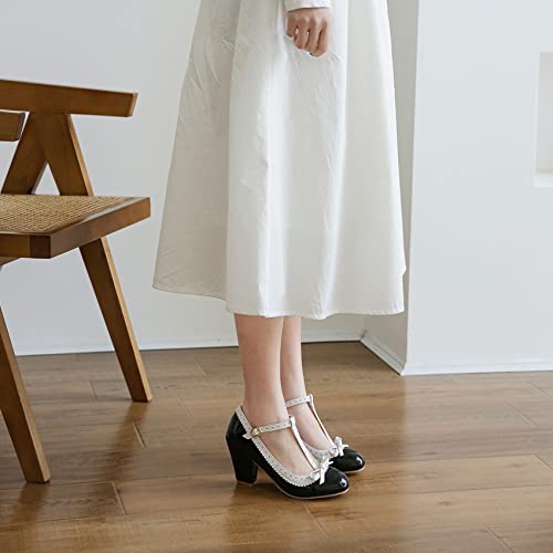 Bellirala Womens Rockabilly Shoes T-Strap Mary Jane Block High Heel Closed Toe Pumps