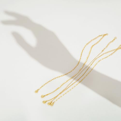 Dainty Simple Gold Bracelets for Women, Stackable Satellite Paperclip Lip 14K Gold Plated Bracelet Set Tiny Lip Dot Chain Box Link for Minimalist Gift Cute Trendy Jewelry Gold Accessories for Women