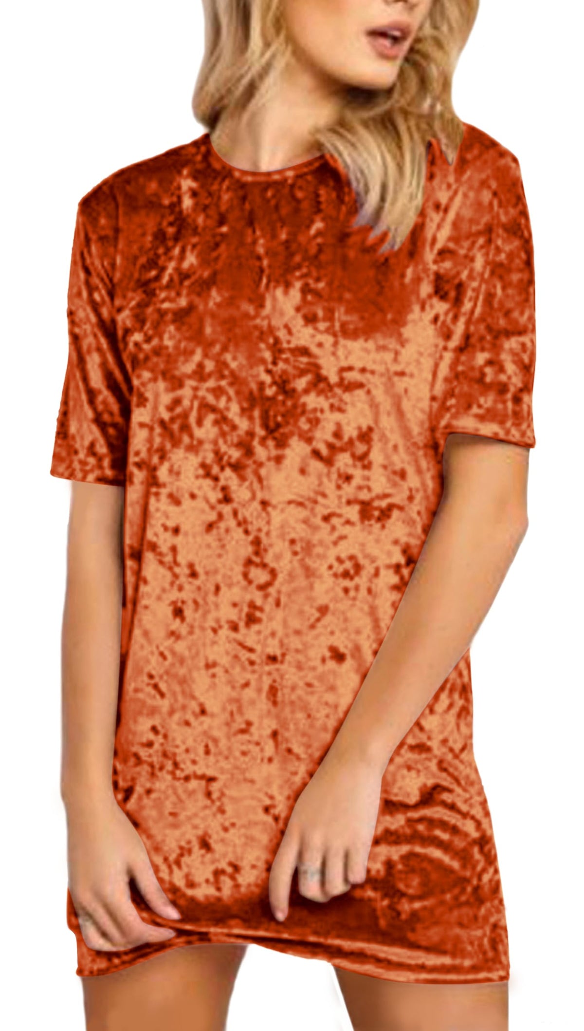 R.Vivimos Women's Crushed Velvet Short Sleeve Mini Dress