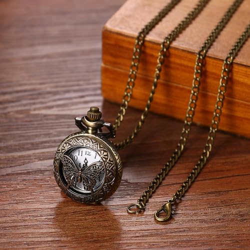 Hollow Butterfly Pocket Watches: Women's Bronze Vintage Analog Quartz