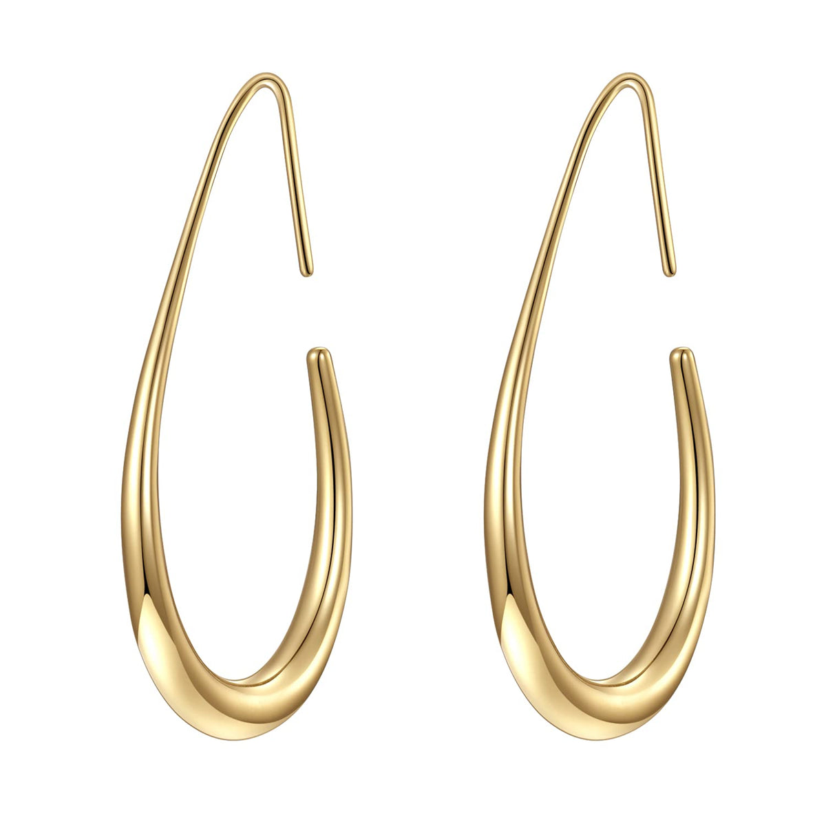 14k Plated Large Oval Pull-Through Hoop Earrings