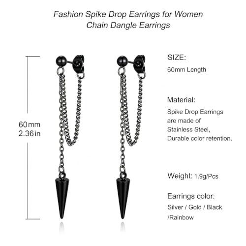 Gold Chain Earrings for Women Irregular Bar Spike Drop Dangle Earrings Long Threader Earring Dangly Tassel Earrings Stainless Steel Black Spike Steampunk Gothic Punk Earrings Jewelry