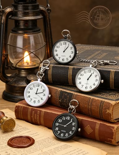 Quartz Pocket Watch, Portable Clip on Watch with Keychain Outdoor for