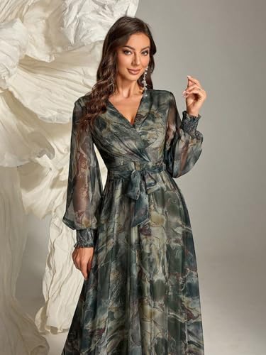 Womens Summer Dresses,Floral Patterns Vintage Elegant Cocktail Long Sleeve Boho Casual Maxi Wedding Guest Dresses for Women