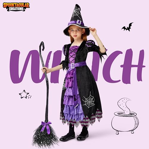 Spooktacular Creations Fairytale Witch Cute Witch Costume Deluxe Set with Broom for Girls