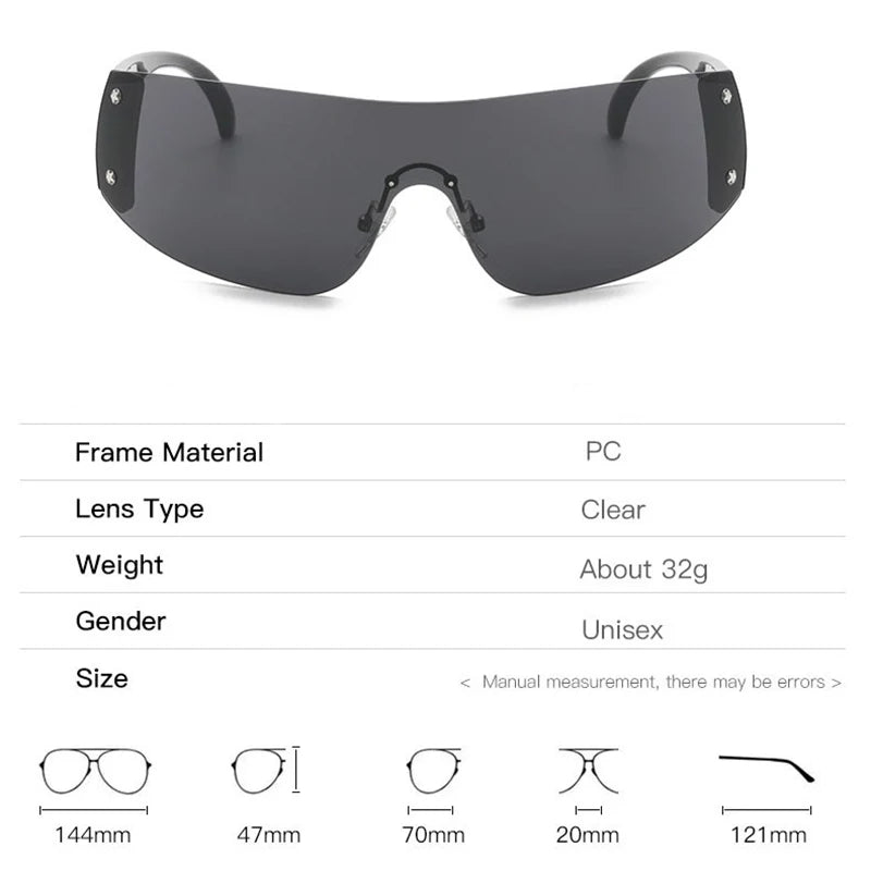 Rimless Rivet One-Piece Y2K Steampunk Sunglasses